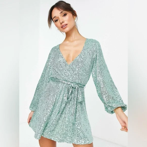 ASOS | Dresses | New Asos Design Sequin Mini Dress With Volume Sleeves |  Poshmark